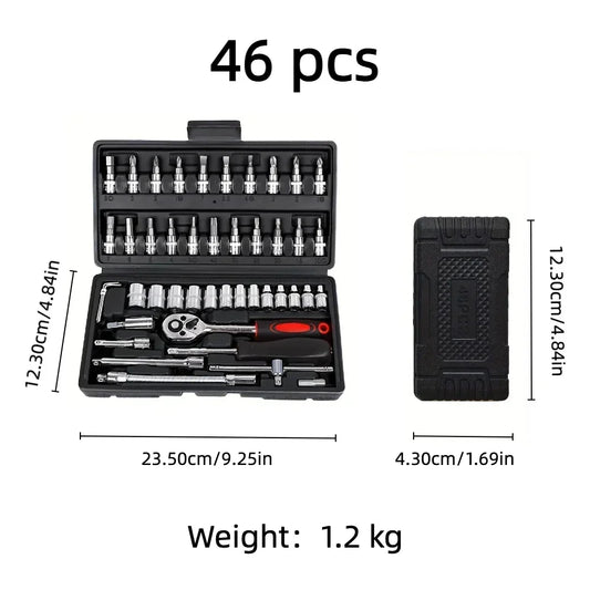 46-tlg. Kfz-Werkzeug-Set – Steckschlüssel, Bits & Ratsche im Koffer
Set di attrezzi auto 46 pezzi – Inserti, chiavi e cricchetto con valigetta